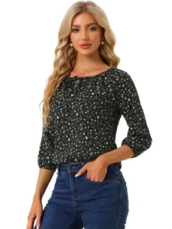 Allegra K Women's Bow Tie Round Neck 3/4 Raglan Sleeve Floral Blouse Tops -Allegra K GUEST c82a048f e6c2 41c0 ad60 6bfeaadcb9e1