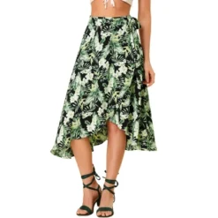 Allegra K Women's Tie Waist Hawaiian Tropical Floral Wrap Midi Skirt -Allegra K GUEST c8b004cd 84f7 41af a744 2d638a2bf41e