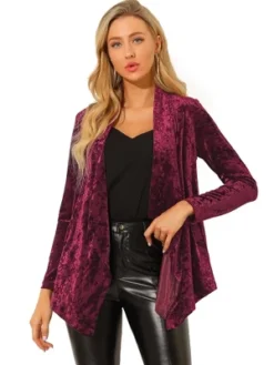 Allegra K Women's Shawl Collar Pocket Open Front Velvet Cardigan -Allegra K GUEST c8e1eade b5da 4675 94ba 9c12e574d2b6