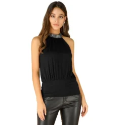 Allegra K Women's Night Out Party Sleeveless Sequin Halter Neck Tank Top -Allegra K GUEST c98af02b dac5 45ef 86ed 17f9f87265c5