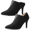 Allegra K Women's Pointy Toe Rhinestones Pull On Stiletto Heel Ankle Booties