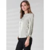 Allegra K Women's Ruffle Neck Long Sleeve Elastic Cuff Button Work Office Satin Shirt Blouse
