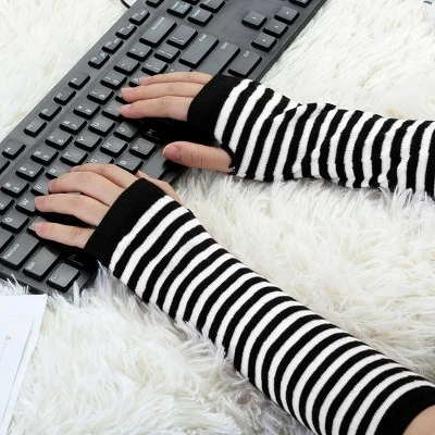 Allegra K Women's Decor Stripe Pattern Elastic Fingerless Arm Warmer Gloves 1 Pair 3 Allegra K Women's Decor Stripe Pattern Elastic Fingerless Arm Warmer Gloves 1 Pair - Image 3