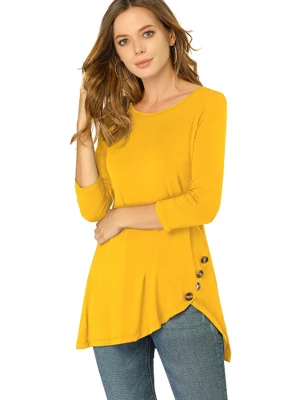 Allegra K Women's 3/4 Sleeve Round Neck Button Decor Casual Stretchy Tunic Tops 18 Allegra K Women's 3/4 Sleeve Round Neck Button Decor Casual Stretchy Tunic Tops - Image 18