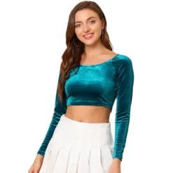 Allegra K Women's Velvet Scoop Neck Long Sleeve Solid Crop Top -Allegra K GUEST ca4a95c4 7423 44fc 8706 6b1e5f58aa91