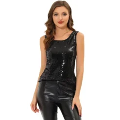 Allegra K Women's Halloween Sequin Sparkle Camisole Glitter Party Tank Top -Allegra K GUEST ca525374 7de4 4ece a836 aed3c33659fa