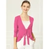 Allegra K Women's Tie Front Ruffled Hem Crop Knit Cardigan