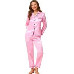Allegra K Women's Satin Button Down Sleepshirt With Pants Halloween Pajama Set -Allegra K GUEST caea05c5 e0ce 497c b803 934e3d1d2378