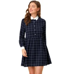 Allegra K Women's Plaid Long Sleeve Half Placket Contrast Point Collar Shirt Dress -Allegra K GUEST cb327c65 4f70 42a7 bbef 849ea728099f