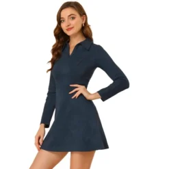 Allegra K Women's Faux Suede Lapel Neck Long Sleeve Elegant A-Line Mini Dress -Allegra K GUEST cc104b1d 4623 42a6 b56b b03c15a52a24