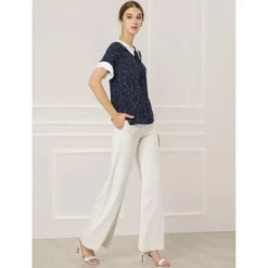 Allegra K Women's Contrast Doll Collar Polka Dots Short Sleeves Blouse -Allegra K GUEST cc29b9f9 edd1 4ff0 9fe2 cff976aece58