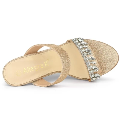 Allegra K Women's Glitter Rhinestone Stiletto Heels Sandals 4 Allegra K Women's Glitter Rhinestone Stiletto Heels Sandals - Image 4