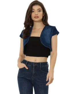 Allegra K Women's Casual Slim Fit Cap Sleeve Crop Denim Shrugs -Allegra K GUEST cc8f44db 09e3 4c16 8cd8 0b4fe2f94200
