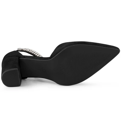 Allegra K Women's Pointed Toe Rhinestone Ankle Strap Chunky Heels Pumps 4 Allegra K Women's Pointed Toe Rhinestone Ankle Strap Chunky Heels Pumps - Image 4