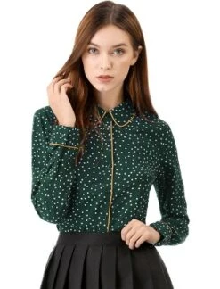 Allegra K Women's Printed Long Sleeve Piped Button Down Office Shirt -Allegra K GUEST cccfc3be 9812 486a be66 881ce4a0731c