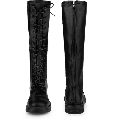Allegra K Women's Lace Up Round Toe Flat Low Heel Knee High Boots 3 Allegra K Women's Lace Up Round Toe Flat Low Heel Knee High Boots - Image 3