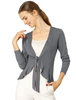 Allegra K Women's Tie Front Ruffled Hem Crop Knit Cardigan -Allegra K GUEST cd719eeb 508c 4a01 8a1c 9bc05c1d49bc