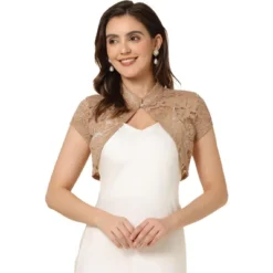 Allegra K Women's Lace Stand Collar Short Sleeves Elegant Shrug -Allegra K GUEST cd732e34 e4a0 412a b6ae 5ee172fd2fd9