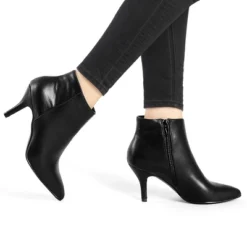 Allegra K Women's Pointed Toe Zipper Stiletto Heel Ankle Boots