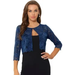 Allegra K Women's Elegant 3/4 Sleeve Sheer Floral Lace Cropped Bolero Shrugs -Allegra K GUEST ce3e895d 68e3 4894 bea3 94fdfb50000c