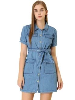 Allegra K Women's Jean Casual Collared Belted Button Down Denim Shirt Dress -Allegra K GUEST ce97e291 0a7e 4cd5 adbc 20f60d0a61e8