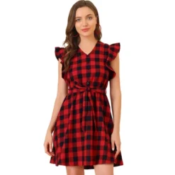 Allegra K Women's Casual Ruffled Sleeve A-Line Vintage Gingham Check Sundress -Allegra K GUEST cea2f4bd 1117 4f16 b435 58ae90150d38