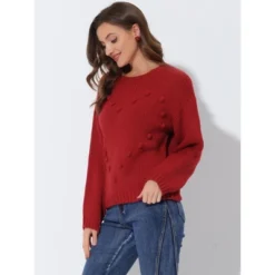 Allegra K Women's Tops Heart Pattern Crew Neck Drop Shoulder Knit Pullover Sweater -Allegra K GUEST cf66690a 7ef1 4619 9dd9 1fcdef73fd0f
