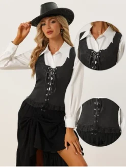 Allegra K Women's U Neck Sleeveless Vintage Corset Tank Tops