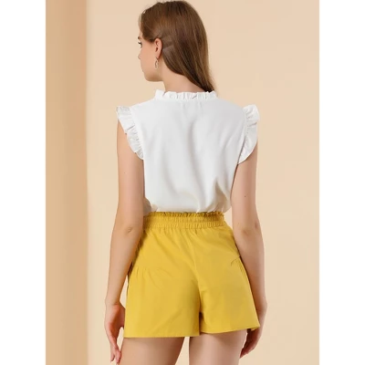 Allegra K Women's Casual Side Pockets Wide Leg Elastic Waisted Cotton Shorts 4 Allegra K Women's Casual Side Pockets Wide Leg Elastic Waisted Cotton Shorts - Image 4