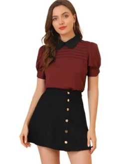 Allegra K Women's Vintage Peter Pan Collar Contrast Puff Short Sleeve Blouse -Allegra K GUEST cfad2234 407f 43aa 9433 6311f4e33b57