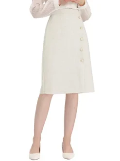 Allegra K Women's Plaid Tweed High Waist Button Decor Shiny Business Elegant Midi Skirt -Allegra K GUEST d00dd5b5 b30e 48a0 b5ed dea535f80520