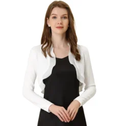 Allegra K Women's Elegant Ruffle Collar Crop Cardigan Knit Open Front Bolero Shrug -Allegra K GUEST d01618a6 719a 412f adb9 c53a54a46463