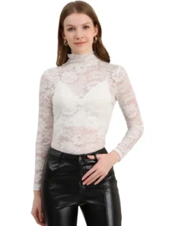 Allegra K Women's See Through Long Sleeve Turtleneck Sheer Floral Lace Blouse -Allegra K GUEST d0512cd7 9e75 45fe 9ca7 77404a34758a