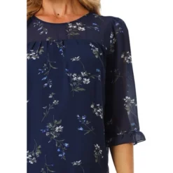 Allegra K Women's Casual Round Neck Ruffle 3/4 Sleeve Floral Print Chiffon Blouse -Allegra K GUEST d05a6579 0c7d 4a66 95a4 90945c15cd9f