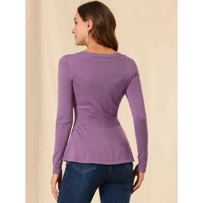 Allegra K Women's V Neck Long Sleeve Ribbed Pullover Knitted Peplum Top 4 Allegra K Women's V Neck Long Sleeve Ribbed Pullover Knitted Peplum Top - Image 4