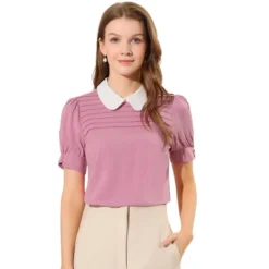 Allegra K Women's Vintage Peter Pan Collar Contrast Puff Short Sleeve Blouse -Allegra K GUEST d15093f4 8e04 4ae9 b758 a06120a140f4