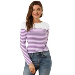 Allegra K Women's Color Block Long Sleeve Striped T-Shirt -Allegra K GUEST d1d6f4c7 dd96 4a9b 91ca cae10f0b8728
