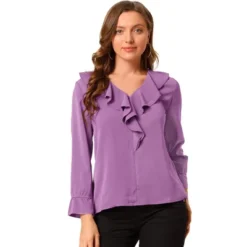Allegra K Women's Office Work Ruffle V Long Sleeve Neck Chiffon Peasant Blouse -Allegra K GUEST d21b81de 7e59 4071 b08a 3a413645ae4a