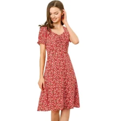 Allegra K Women's Floral Sweetheart Neck Smock Ruffle Print A-Line Dress -Allegra K GUEST d227c14c cf02 45c8 840e 2d2d69781766