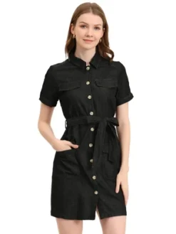 Allegra K Women's Jean Casual Collared Belted Button Down Denim Shirt Dress -Allegra K GUEST d23ff489 2b91 4ead 8d52 baeb1477821d
