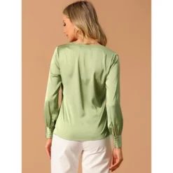 Allegra K Women's Elegant Satin Long Sleeve Office Work Blouses Tops -Allegra K GUEST d260b46c 8e1a 4f82 9042 e4b613d66b73