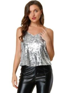 Allegra K Women's Sequined Shining Club Party Sparkle Cami Top -Allegra K GUEST d2a12033 da40 449d b83f 64abcbc78189
