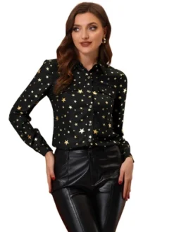 Allegra K Stars Shirt For Women's Metallic Gilding Shiny Long Sleeve Vintage Blouse -Allegra K GUEST d2af7c2b 2dc0 40a1 8ef0 669f392e2ead