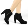 Allegra K Women's Side Zip Low Platform Chunky Heel Ankle Booties