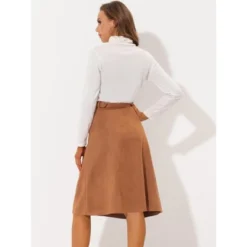 Allegra K Women's Casual Faux Suede Pockets Stretch A-line Midi Skirt With Belt -Allegra K GUEST d32c8b7d c383 43db b2b3 4a2cf4f5beef