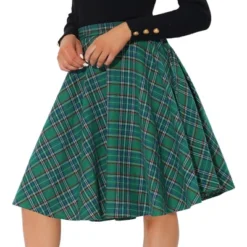 Allegra K Women's Plaid Tartan Skirt High Elastic Waist A-Line Vintage Flare Skirt -Allegra K GUEST d33ea783 094c 400e b4c1 4df954fdf39f