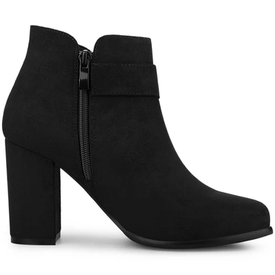 Allegra K Women's Buckle Side Zip Chunky Heels Ankle Boots 6 Allegra K Women's Buckle Side Zip Chunky Heels Ankle Boots - Image 6