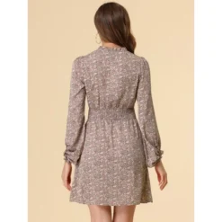 Allegra K Women's Smocked Waist Tie Neck Floral Long Sleeve Dress -Allegra K GUEST d384c6b2 2dc1 450f 8959 de10ee83e349