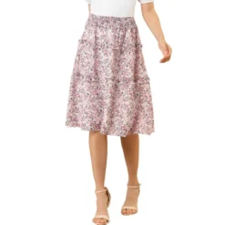 Allegra K Women's Floral Print Smocked Elastic Waist Knee Length Flowy Tiered Ruffle Skirt -Allegra K GUEST d384e5aa b14d 4bb0 943b 5aa920cffb45