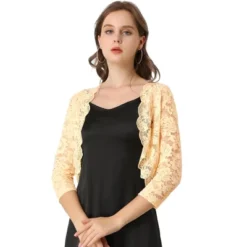 Allegra K Women's Elegant 3/4 Sleeve Sheer Floral Lace Shrug -Allegra K GUEST d3ad00b6 0122 4823 89a3 82902713dd66